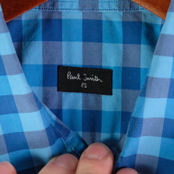 Paul Smith Shirt Womens Medium Blue Check Button Up Long Sleeve Preppy - Picture 7 of 9